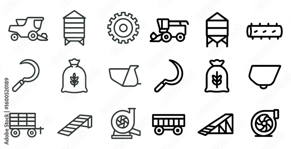 Fototapeta premium Agriculture and farming icons set – outline, linear, harvest and crop symbols