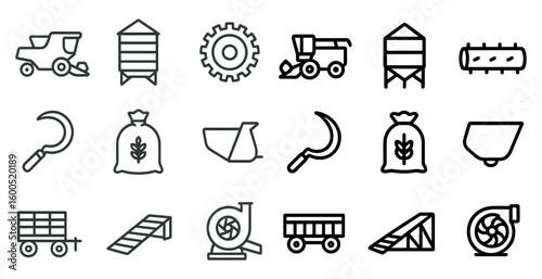 Agriculture and farming icons set – outline, linear, harvest and crop symbols