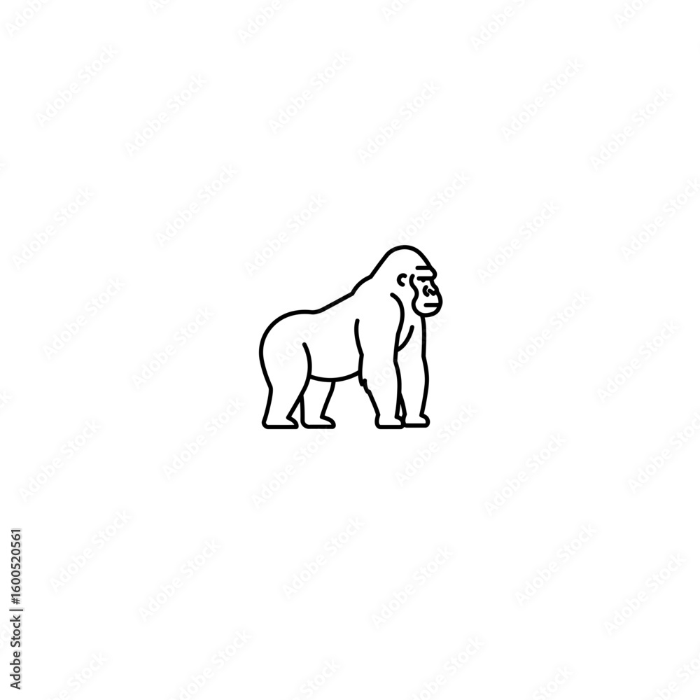 Obraz premium Standing Gorilla in Thin Line Outline