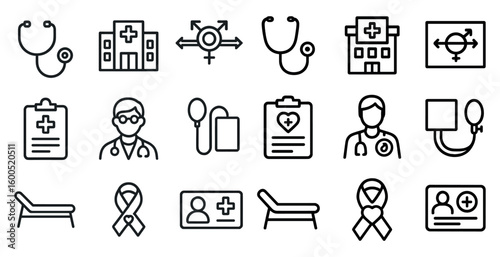 Healthcare and medical line icons set – outline, solid, health symbols