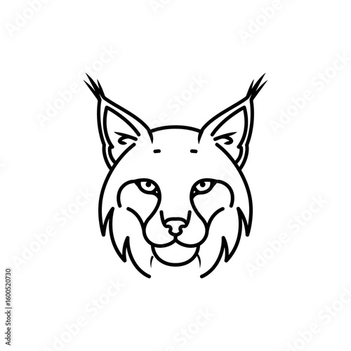 Black line icon of a lynx face in frontal view