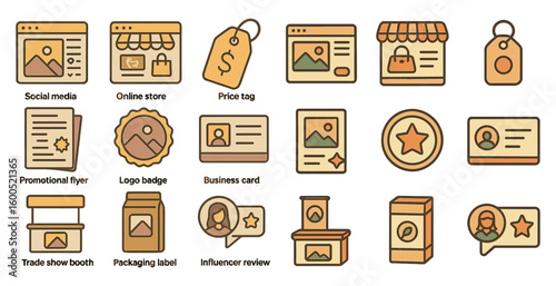 E-commerce and marketing icon set – flat design, online shopping, digital sales graphics