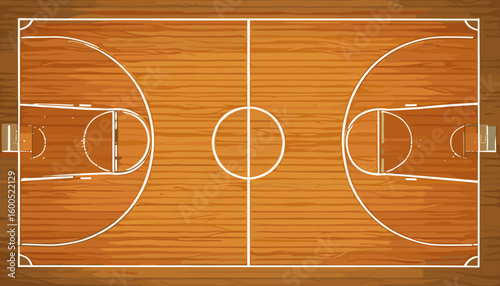 Basketball Court Layout – Indoor Wooden Floor with Hoops and Lines – Flat Vector Design