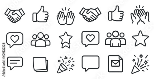 Business and communication outline icons set – linear, line, corporate symbols