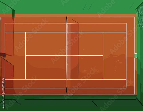 Tennis Court Vector – Net, Markings, and Clay Surface – Clean Top View Illustration