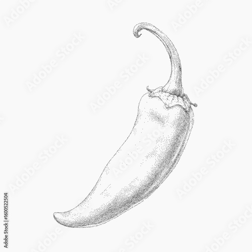 Pepper drawing, stipple sketch with halftone dots, rough photocopy marks and strong threshold look.