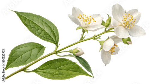 branch of a blossoming jasmine flower isolated on transparent background 