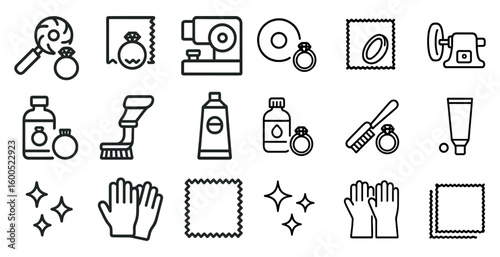 Laundry and cleaning outline icons set – line, household, sanitation symbols