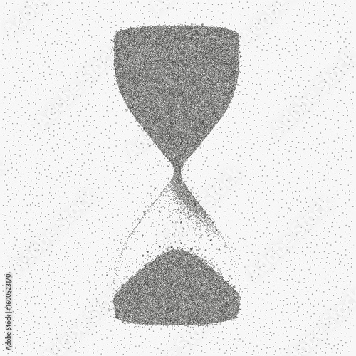 Timepiece with a sand timer, vintage feel. Gritty stipple artwork, halftone dot pattern with photocopy paper look and threshold for a nostalgic retro feel.
