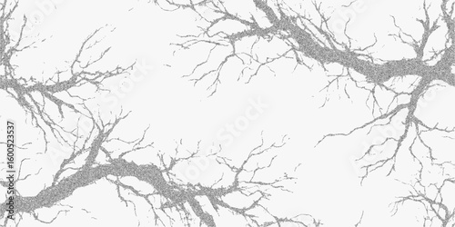 Tree with many branches and leaves. Bold retro stipple drawing, rough dot halftone texture with noisy photocopy grain and high threshold contrast. Vintage feel.
