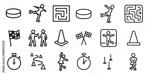 Sports and recreation outline icons set – health, fitness, active lifestyle symbols