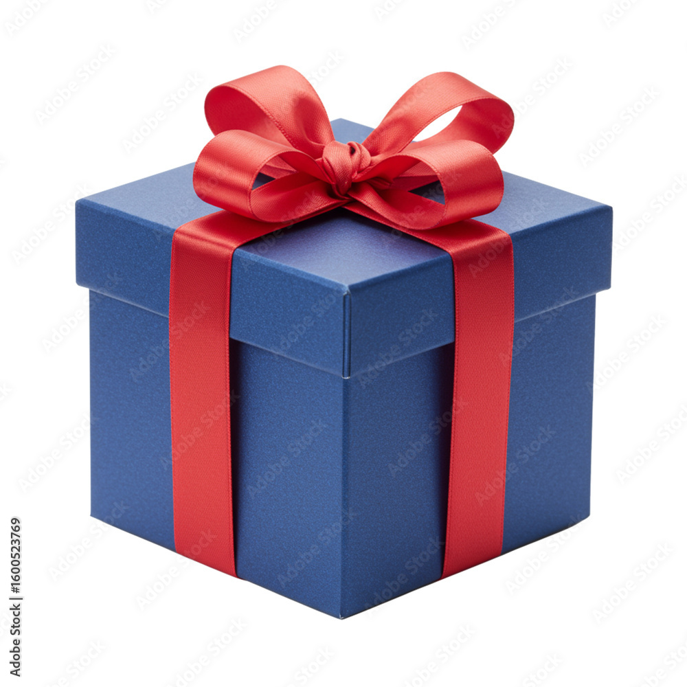Obraz premium blue gift box with red ribbon bow isolated on transparent background 