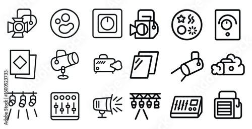 Recording and studio line icons set – linear, outline, music production tools