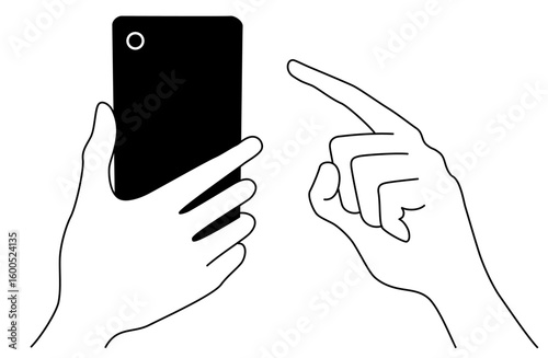 裏側から見たスマートフォンを操作する手のベクターイラスト
