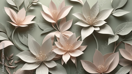 Abstract backgrounds with elements of floral and natural motifs in pale colors. Full frame.