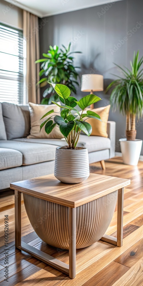 Fototapeta premium Modern planter in stylish living room on wooden table
