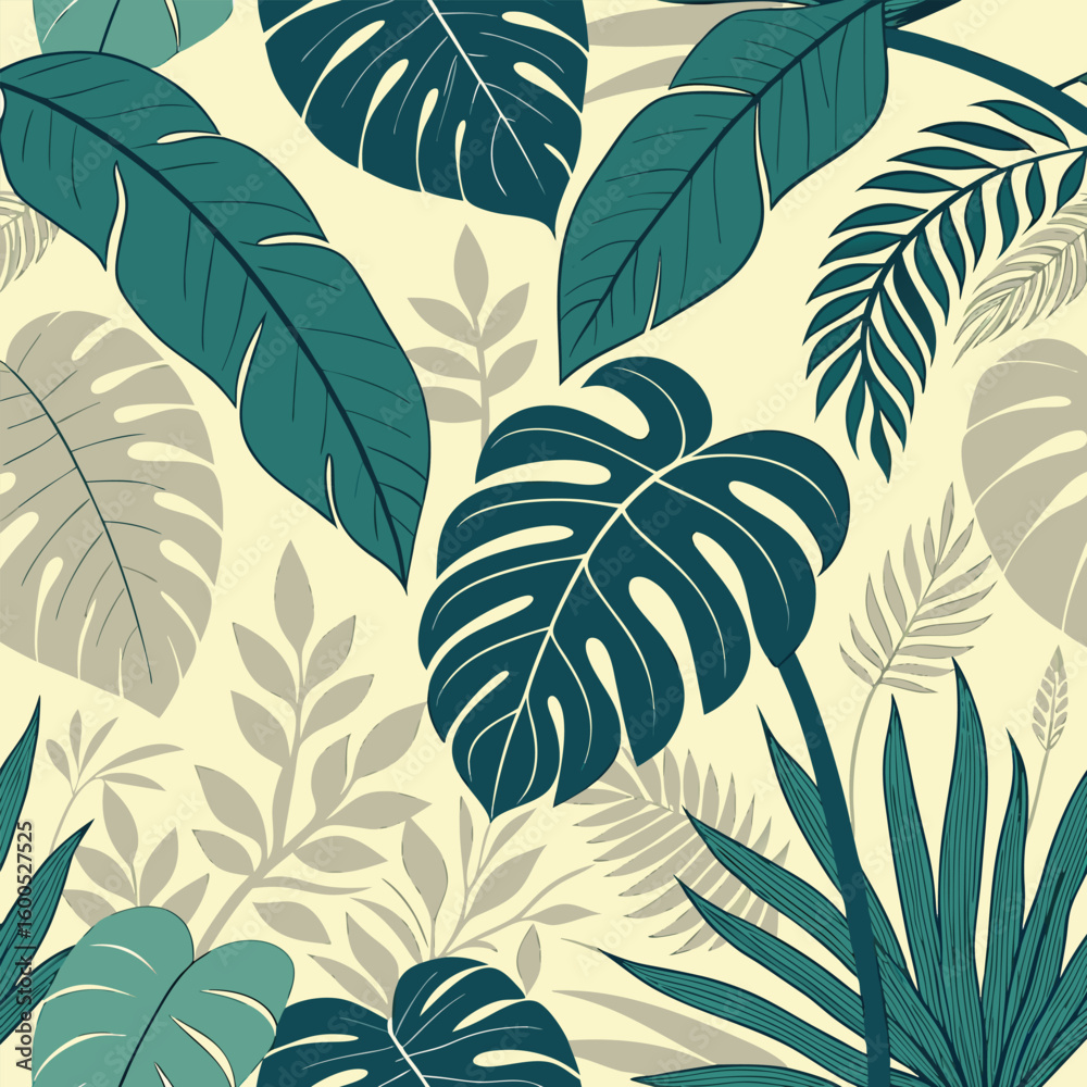 Fototapeta premium Seamless pattern with floral leaf decoration, a vector illustration for textile design and nature-inspired wallpaper