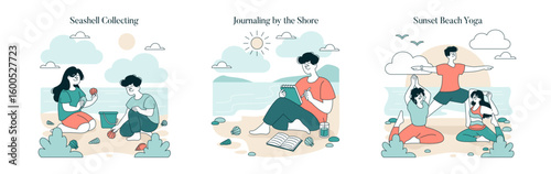 Beach Activities Vector Illustration Set