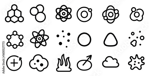 Science and chemistry outline icons set – linear, atom, molecular symbols