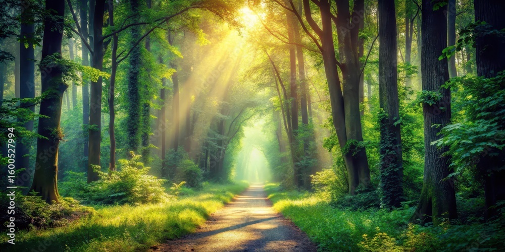 Fototapeta premium Sunlit Path Through a Lush Pixel Forest