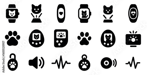 Pet and animal solid icons set – silhouette, filled, pet care and wellness symbols