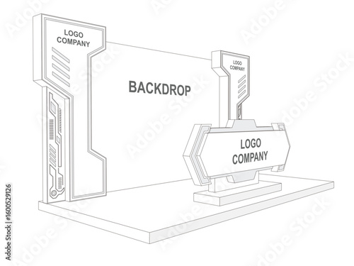 3d backdrop photo wall of fame digital futuristic decor design syle with blank space logo company for preview event exhibition. Vector editable sketch outline drawing coloring.