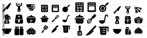 Kitchen and cooking solid icons set – flat, filled, culinary and chef tools collection