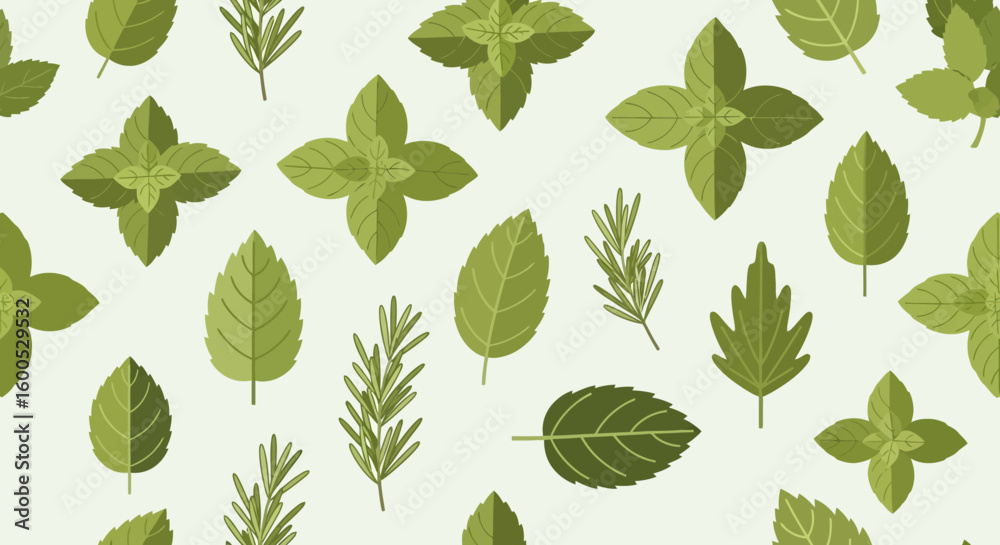 Fototapeta premium Minimalist Botanical Vector Pattern with Green Leaf Elements in Organic Style