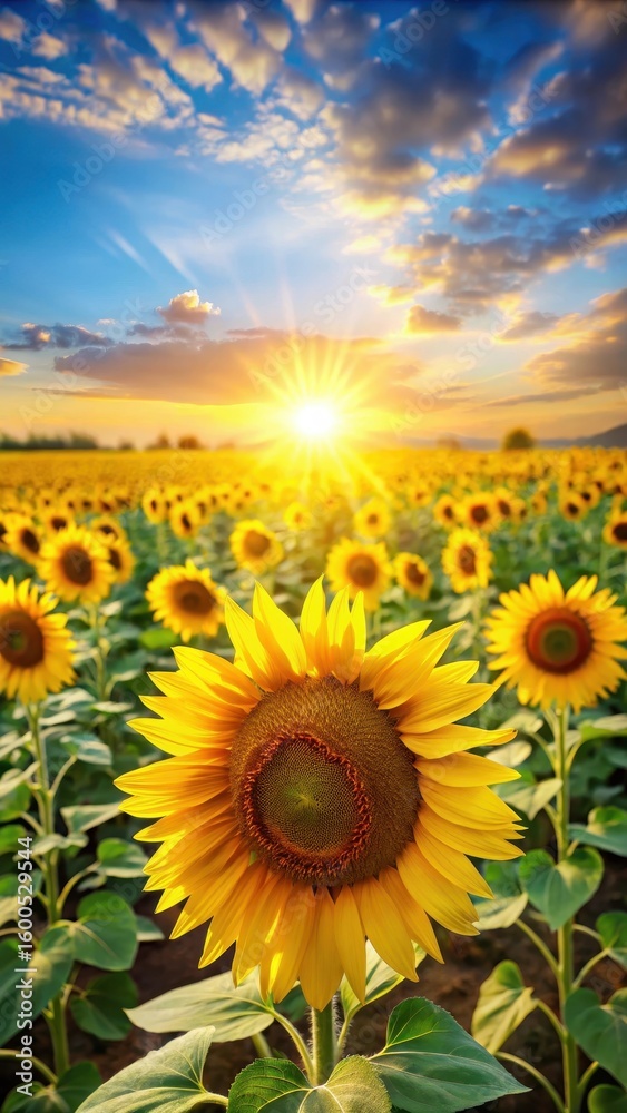 Obraz premium Sunflower fields swaying gently in the breeze