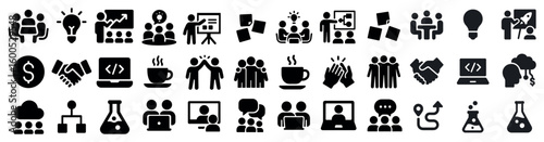 Business and office solid icons set – silhouette, filled, corporate symbols
