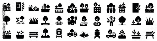 Nature and environment solid icons set – filled, silhouette, eco-friendly symbols