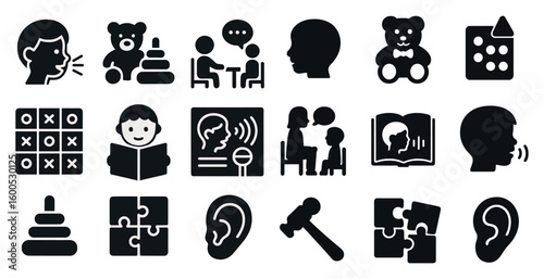 Child development silhouette icons set – learning, education, growth symbols