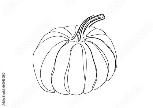 Pumpkin abstract minimalistic continuous one line art black and white vector illustration, transparent background. National Pumpkin Day, October, Thanksgiving, Halloween, Harvest Festival, Fall Season