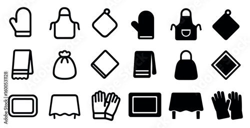 Kitchen essentials outline icons set – kitchenware, utensils, cooking symbols