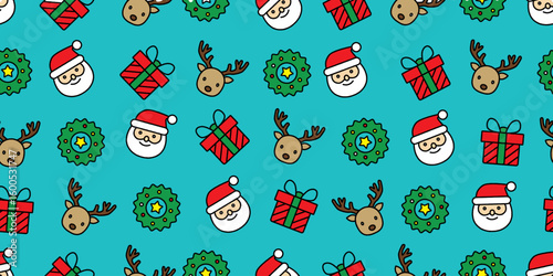 Seamless Pattern of Colorful and Cute Christmas Icons Background Design.
カラフルでかわいいクリスマスアイコンのシームレスパターン・背景素材