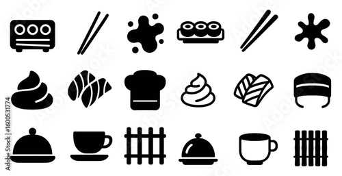 Food and culinary solid icons set – filled, flat, kitchen and cooking symbols
