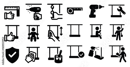 Home improvement and diy silhouette icons set – tools, measurements, renovation graphics