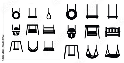 Playground equipment silhouette icons set – swings, slides, outdoor play symbols