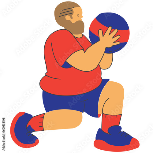 plus size men weight lifting with medicine ball
