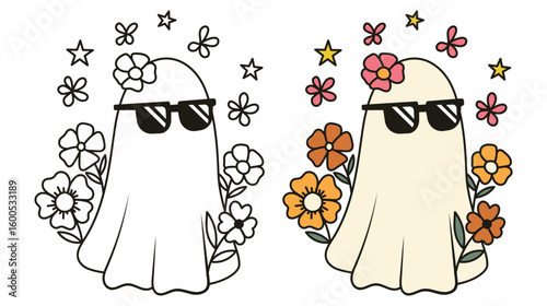 Halloween ghost flowers vector retro