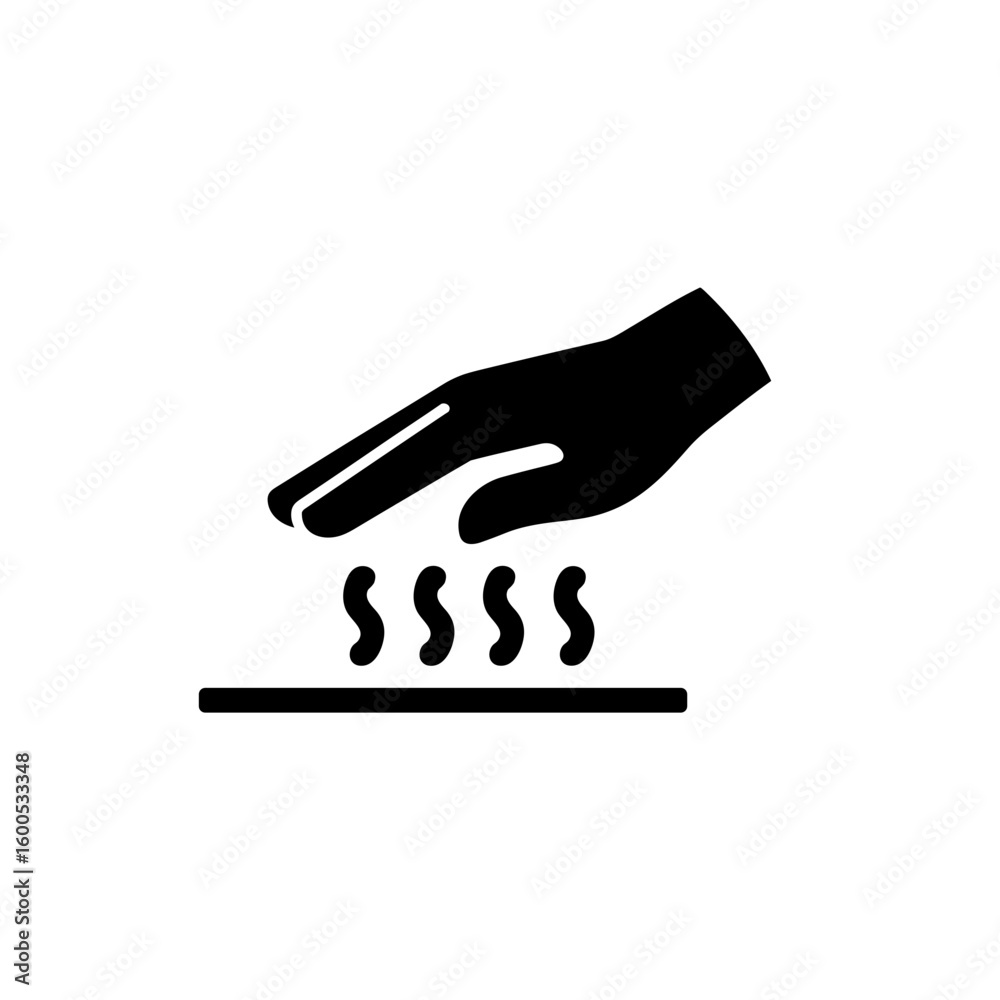 Obraz premium Hot surface warning icon, a hand sensing high temperature, danger sign concept
