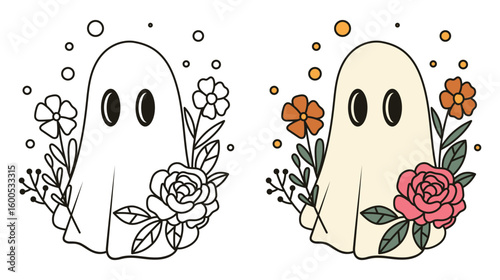 Halloween ghost flowers vector retro