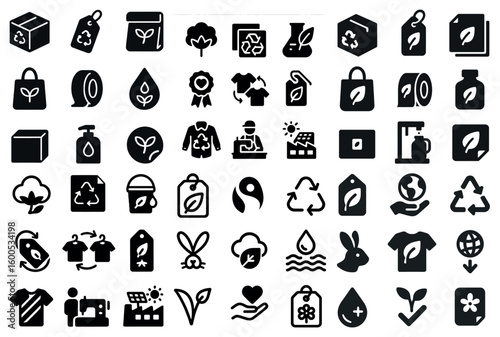 Eco-friendly recycling icons set – solid, filled, sustainability and green symbols