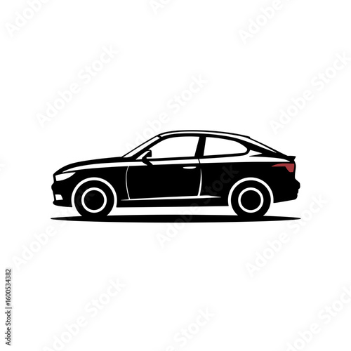 Sleek Black Modern Coupe Car Illustration on White Background