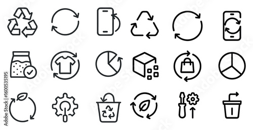 Recycling and sustainability icons set – outline, linear, eco-friendly symbols