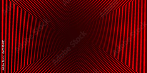 red glow hexagon tunnel loop. Seamless 4K animation. Abstract motion screen background with animated loop box. Glowing neon frames with bright colors on a black background. 3D rendering