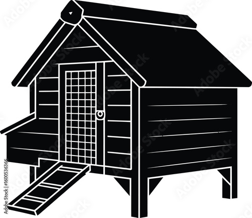 Black Silhouette of Chicken Coop Vector Illustration