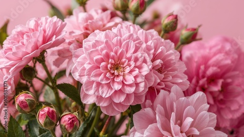 Pink rose hips highlighted in a summer floral setting