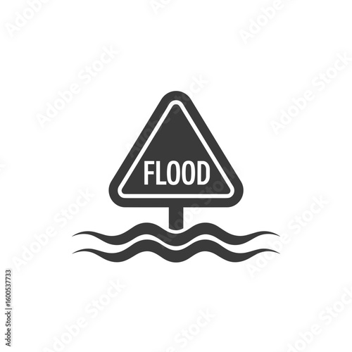 Flood Warning Sign Alerting Residents in Flood-Prone Area During Heavy Rainstorm
