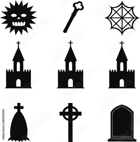 Spooky Halloween Icons Collection skull virus